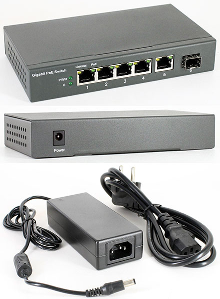 POE Gigabit Switch (4x POE IEEE802.3af/at, 1x LAN, 1x SFP, 60W)