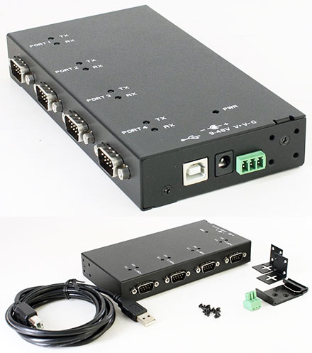 CTF4XRS232USB (Automotive/Industry 4-port RS232 USB adapter, FT4232HL, 9-48VDC)