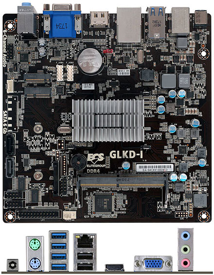 ECS GLKD-I Mini-ITX (Intel Gemini Lake J4005, HDMI/VGA, 19VDC) [<b>FANLESS</b>]