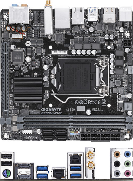 Gigabyte B360N WIFI (fr i3, i5, i7 [Sockel LGA1151], B360 Express, 2x LAN, 2x HDMI, WLAN/BT, M.2)