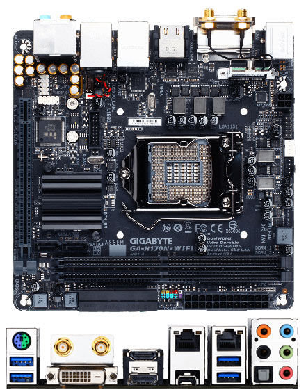 Gigabyte GA-H170N-WIFI (fr i3, i5, i7 [Sockel LGA1151], Skylake, 2x LAN, 2x HDMI, WLAN/BT, Intel Wireless Display) *neu*