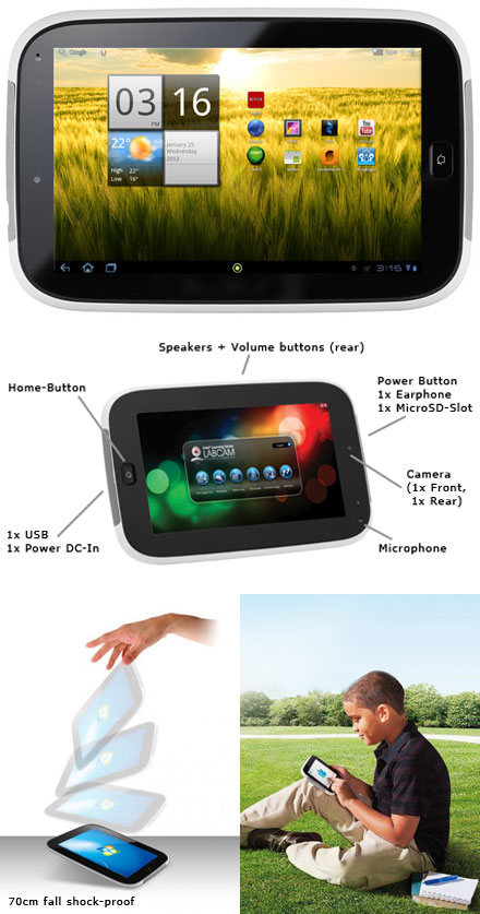 Intel 7" Atom Tablet PC Android (2x camera, WLAN, Rugged, 8GB SSD, 1GB RAM)