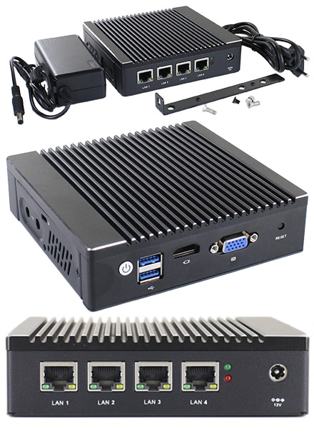 MPC-4LAN-N3700 MiniPC (Intel Pentium N3700, 4x Intel I225-V Gigabit LAN) [<b>FANLESS</b>]