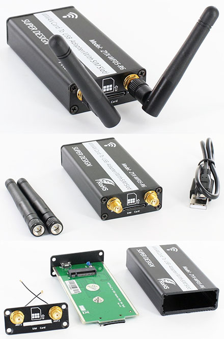 NGFF (M.2) WWAN/LTE/3G/4G zu USB Adapter (externes Gehuse, mit SIM-Slot)