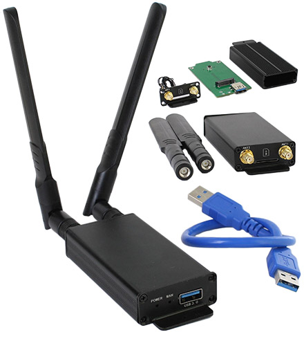 NGFF (M.2) WWAN/LTE/3G/4G/5G to <b>USB 3.0</b> Adapter (external Enclosure, with SIM-Slot)